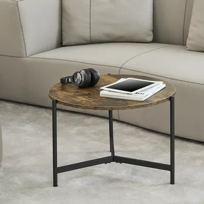 Produktbild von Couchtisch Køge Satztisch Wohnzimmertisch für Schlafzimmer Wohnzimmer mit Metallgestell rund bis max. 15 kg Beistelltisch Dunkler Holzton