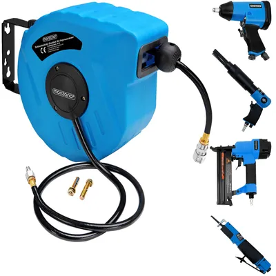Image de Enrouleur de tuyau à air comprimé automatique 10m 1/4" dévidoir derouilleur décapeur 4.000 tr/min max. 260 l/min bricolage