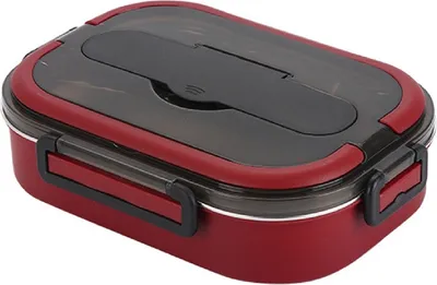 Produktbild von 3-Gitter Lunchbox 27.5*20*7.5cm Rote Thermo Lunchbox Brotdose Speisebehälter Essen Thermos Isolier Behälter aus Edelstahl Lunchbox