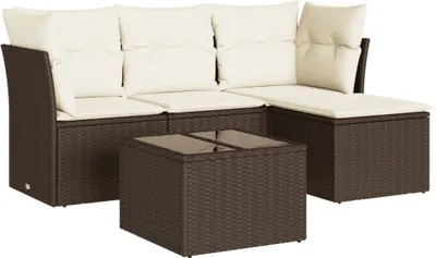 Produktbild von vidaXL 5-tlg. Garten-Sofagarnitur mit Kissen Braun Poly Rattan