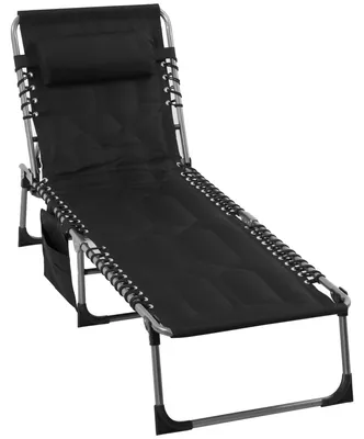 Produktbild von Gartenliege Campingliege, Sonnenliege klappbar mit Seitentasche, Oxford-Polyester Stahlrahmen, Schwarz | 5-fach verstellbar | 130 kg | 188 x 57 cm