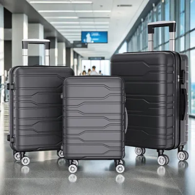 Obrázek produktu pro Sada 3 pevných kufrů ABS - 20"/24"/28" - černá - odbavení a příruční zavazadla + přenosná váha na zavazadla, lehká a odolná, 4 kolečka