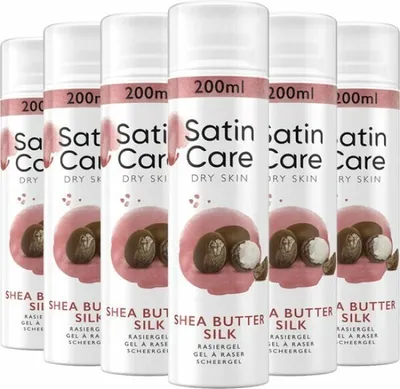 Produktbild von Multipack Gillette Satin Care Intimpflege Rasiergel Damen 6x 200 ml, Gel Shea Butter Silk, Geschenk für Frauen
