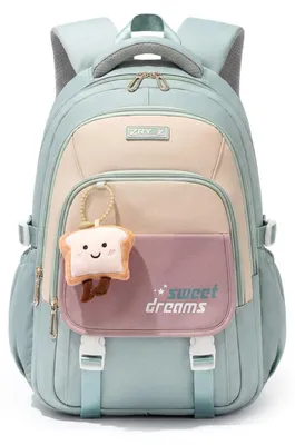 Immagine prodotto di Zaino per bambine, colore verde, in nylon, dimensioni 31x21x45,5 cm, 6 scomparti, tasca per laptop