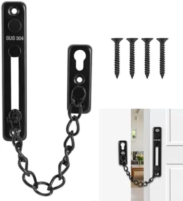 Produktbild von PolkaHome® Sicherheits-Türkette aus Edelstahl 304 – Extra stark, 16,3 cm, Schwarz