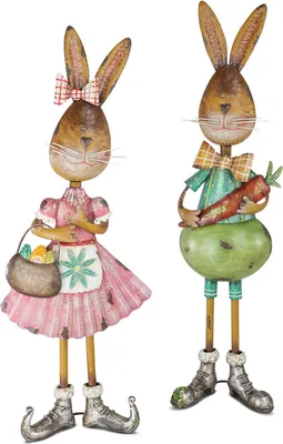 Produktbild von 2er Set Dekofiguren Osterhasen, Junge + Mädchen H. 75cm Metall Formano F26