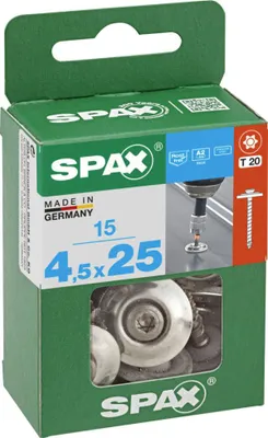 Produktbild von SPAX Spenglerschraube, 4,5 x 25 mm, 15 Stück, Vollgewinde, Linsensenkkopf, T-STAR plus T20, 4CUT - 4577000450252