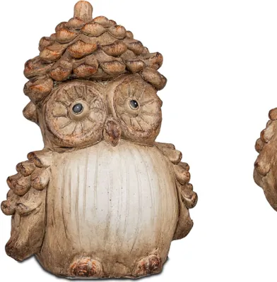 Produktbild von Dekofigur Eule HERBST mit Zapfenhut H. 15cm in Holzoptik Formano WA