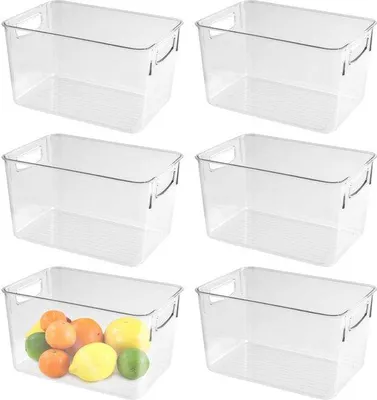 Image de Ibenzoa® : Organisateur de réfrigérateur transparent – Lot de 6 avec poignées, en PET, dimensions : 24,8 x 17,2 x 14 cm | Boîtes de rangement transparentes pour la cuisine et le réfrigérateur