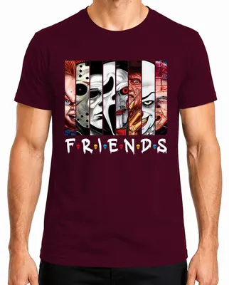 Zdjęcie produktu dla FRIENDS Horror Icons Jason Michael Pennywise Freddy Chucky Kultowa koszulka męska, bordowy, S