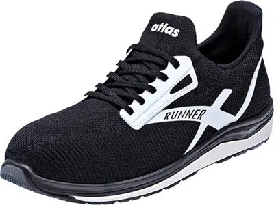 A black and white Atlas Runner shoe is shown against a white background.