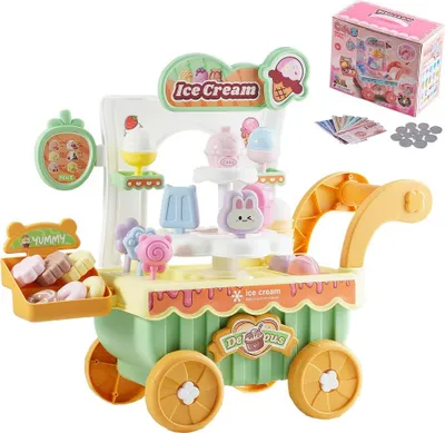 Image de jeu de rôle 27 pièces camion-glacier pour enfants à partir de 3 ans - Set de jouets magasin de glaces
