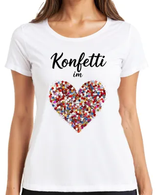 Produktbild von Konfetti im Herzen bunt Herzform Liebe Karneval Faschingszeit Damen T-Shirt, Weiß, L