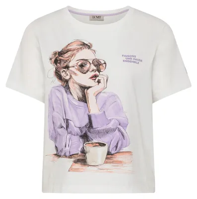 Produktbild von T-Shirt aus reiner Baumwolle Beige Größe 44 mit großflächigem, modischem Frontmotiv