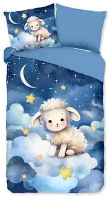 Produktbild von Pure Kinderbettwäsche "Sheepy" - Blau - (140x220 cm) - 100 % Polyester