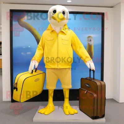 Imagen del producto de Personaje REDBROKOLY de disfraz de mascota Lemon Yellow Gull vestido con una sudadera y maletines
