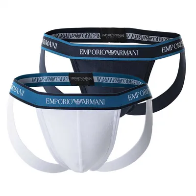 Obrázek produktu pro EMPORIO ARMANI Pánské suspenzory, balení 2 kusů - suspenzory, tanga, elastická bavlna Navy/White XL