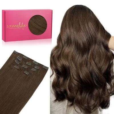 Immagine prodotto di Clip-in per extension di capelli naturali, 80 grammi, 45 cm, color cioccolato, set da 5 pezzi