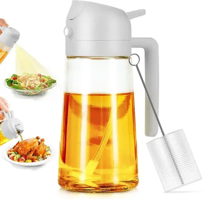 Produktbild von 470ml/16oz Olivenöl Sprühflasche, zwei in einem Sprühgerät, Glas, essbar für Luft Bratpfanne, Backen, Grill (grau)