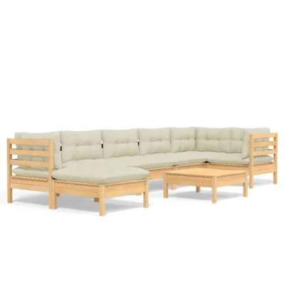 Produktbild von 8-tlg. Garten-Lounge-Set mit Creme Kissen Massivholz Kiefer