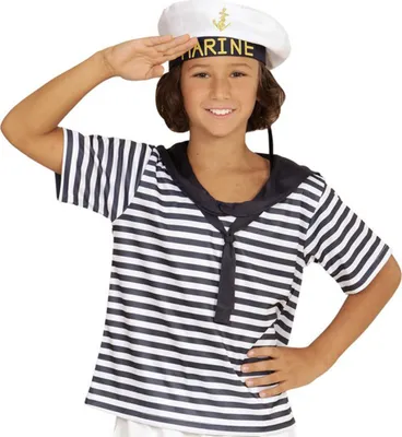 Produktbild von Matrosen-Kinderkostüm Shirt und Mütze weiss-blau