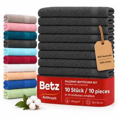 Produktbild von Betz 10 Stück Seiftücher Seiftuch Seiflappen Set Palermo 100% Baumwolle Größe 30x30 cm anthrazit, KI-generiertes Bild