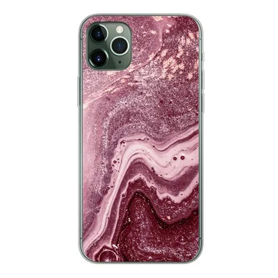 Produktbild von MuchoWow® Handyhülle Schutzhülle Hülle für iPhone 11 Pro Max Naturstein - Rosa - Glitter Silikon Softcase Handy Hülle - Schutz