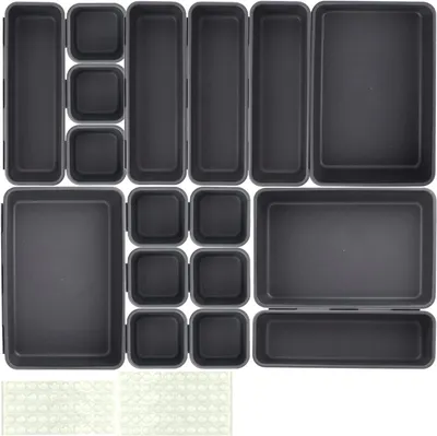 Imagen del producto de Lade Organizer - Juego de organizadores para cajones - Ahorra espacio - Sistema de 17 piezas - 3 tamaños - Negro