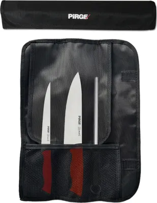 Produktbild von PİRGE Duo Profi Messerset mit Tasche 4 Stück - Rutschfester Griff - Profi Kochmesser Set - Edelstahl Profi Küchenmesser Set - Messer Set Scharf
