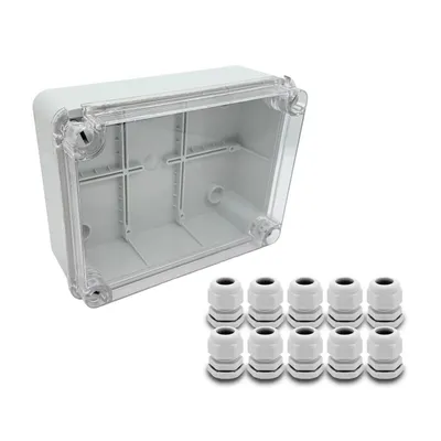 Produktbild von ARLI SET: Abzweigdose IP67 Sichttür 190 x 145 x 80 mm + 10x Kabelverschraubungen M20 x 1,5 mm