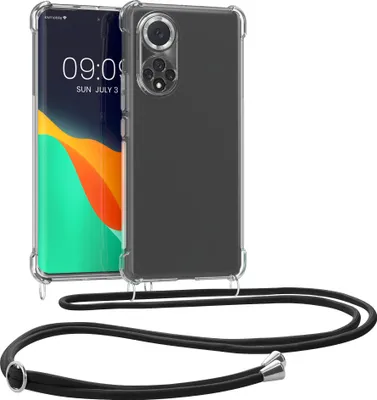 Produktbild von kwmobile Necklace Case kompatibel mit Huawei Nova 9 Hülle - Silikon Cover mit Handykette - Band Handyhülle Schwarz Transparent