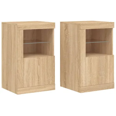 Image de vidaXL Armoires d'appoint avec lampes LED 2 pcs. chêne Sonoma