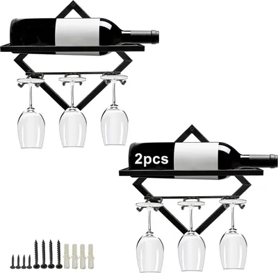 Produktbild von Metallene wandmontierte Weinhalter und Gläserregal – Platzsparender Organizer für Weinflaschen und Gläser