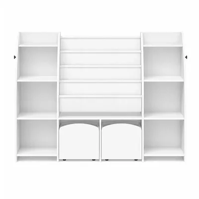 Produktbild von Kinderregal mit Zeitungsständer, 30 x 140 x 100 cm, Weiß | Bücherregal, Spielzeugregal, 3 Säulen, 4 Ablagen, Aufbewahrungsbox, für Kinderzimmer