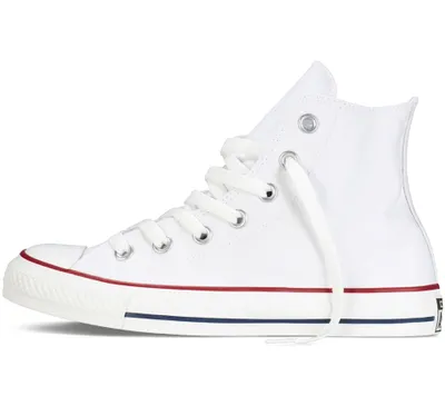 A white Converse Chuck Taylor All Star high-top sneaker is shown from the side against a white background.
