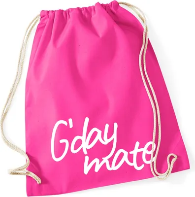 Produktbild von Huuraa Turnbeutel G`day mate Spruch 12 Liter Fuchsia Baumwolle Rucksack Geschenkidee