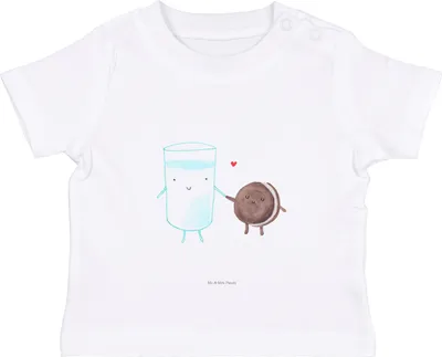 Produktbild von Mr. & Mrs. Panda  T-Shirt Milch Keks 6. - 12. Monat - Weiß - Geschenk, Babyshirt, Kaffee, Lustige Sprüche, Baby Shirt, Cookie, Milk, Organic, Kekse, Oberteil
