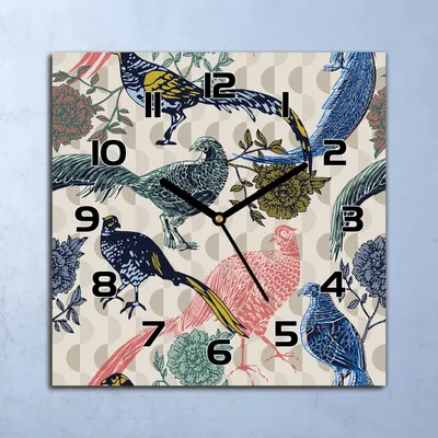 Produktbild von Wanduhr Echt-Glas-Küchenuhr Vögel blau rosa Quarz Lautlos 30x30 Deko Bilder
