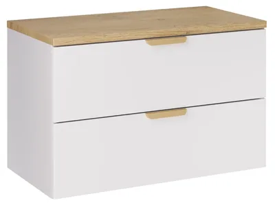 Produktbild von Badplaats Waschbeckenunterschrank Aster 80 cm – Eiche mit Weiß – Hängend mit 2 Schubladen
