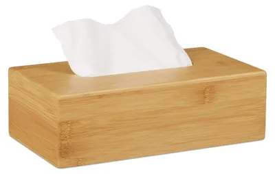 Produktbild von Relaxdays Kosmetiktücherbox Bambus, HBT: 8,5 x 27,5 x 15,5 cm, Tuchspender für Taschentücher u. Kosmetiktücher, natur