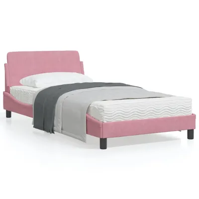 Produktbild von Design Bettgestell mit Kopfteil Rosa 100x200 cm Samt, Klassische Betten 2024 Neu
