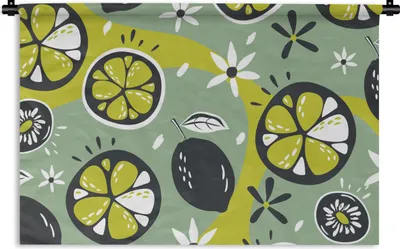 Produktbild von MuchoWow® Wandteppich Wandbehang Sommer - Blumen - Obst 150x100 cm Tapisserie Dekoration Wandtuch - Waschbar - Tapisserien - Wand-Decke