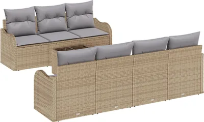 Produktbild von Möbel 8-teiliges Garten Sofa Set mit Kissen Beige Poly Rattan, 2-Sitzer Garten Sofa mit Stauraum & Kissen Beige Poly Rattan - Gartensofas 3354279