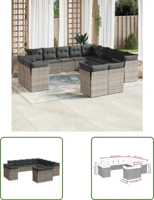 Produktbild von The Living Store 13-tlg. Garten-Sofagarnitur mit Kissen Grau Poly Rattan