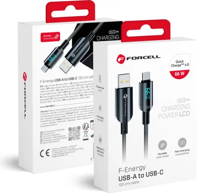 Image de FORCELL F-ENERGY C272 câble USB A vers Type C QC4.0 3A 66W Digital 1,2 m noir