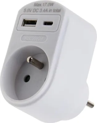 Produktbild von Universeel - Adapter Met Usb Charger 1X Usb A + 1X Usb C - 105234