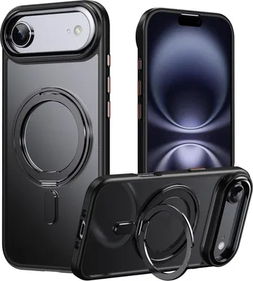 Image de Coque de protection pour Apple iPhone 17 Air Frosted 360 Ring MagSafe en TPU + PC, noir