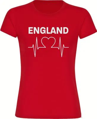 Produktbild von multifanshop Damen T-Shirt - England - Herzschlag, rot, Größe XXL