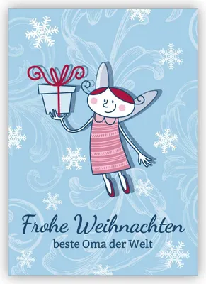 Produktbild von Niedliche Weihnachtskarte mit Geschenke Engel: Frohe Weihnachten beste Oma der Welt
