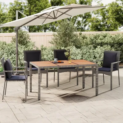 Immagine prodotto di Tavolo da giardino con piano in legno in poly rattan grigio e legno massiccio di acacia